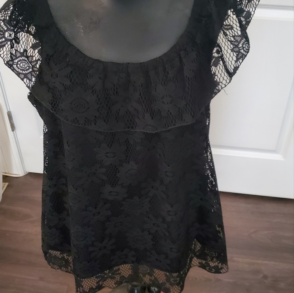 Black lace ruffle blouse